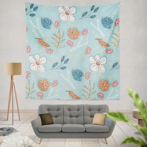 Hand Drawn Spring Floral Pattern Wall Tapestry