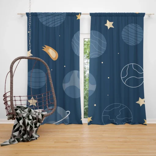 Hand Drawn Stars Planets Curtain