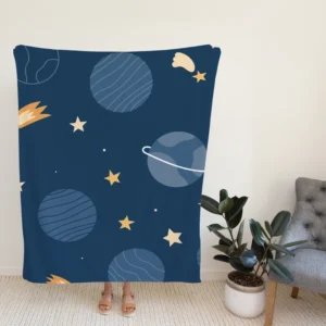 Hand Drawn Stars Planets Fleece Blanket