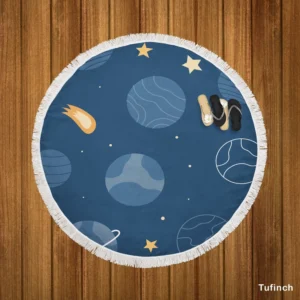 Hand Drawn Stars Planets Round Beach Towel