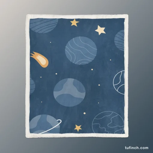 Hand Drawn Stars Planets Sherpa Fleece Blanket 1