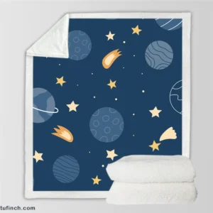 Hand Drawn Stars Planets Sherpa Fleece Blanket