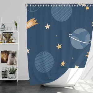 Hand Drawn Stars Planets Shower Curtain