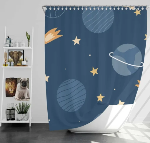 Hand Drawn Stars Planets Shower Curtain