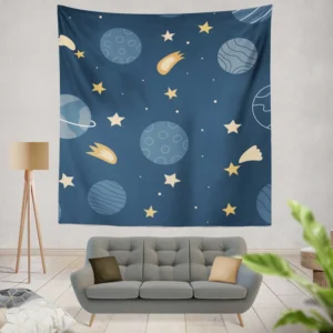 Hand Drawn Stars Planets Wall Tapestry