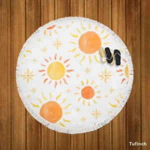 Hand Drawn Sun Design Round Beach Towel