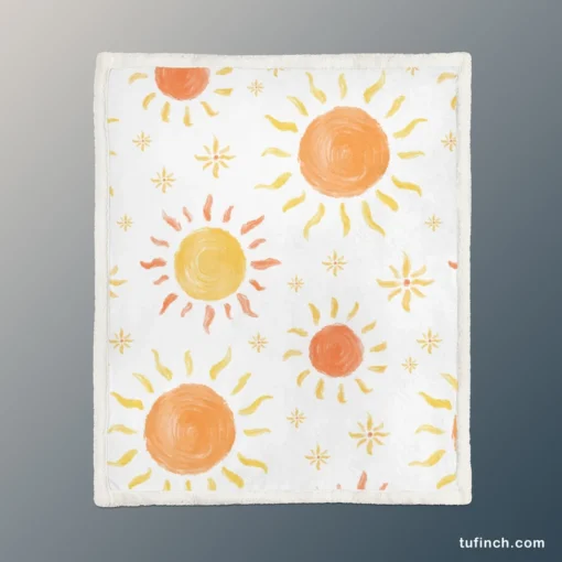 Hand Drawn Sun Design Sherpa Fleece Blanket 1