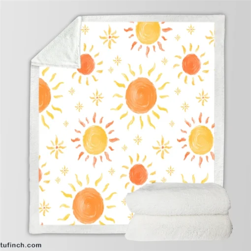 Hand Drawn Sun Design Sherpa Fleece Blanket