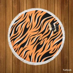 Hand Drawn Tiger Skin Design Round Beach Towel