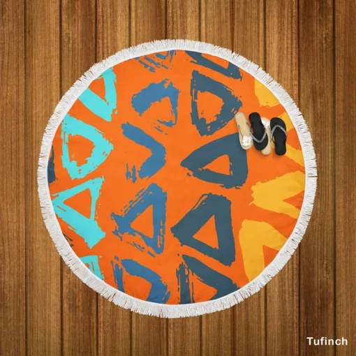 Hand Drawn Triangle Brush Design Round Beach Towel