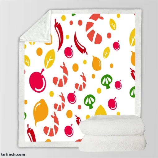 Hand Drawn Tropical Fruit Pattern Sherpa Fleece Blanket