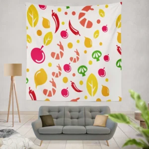 Hand Drawn Tropical Fruit Pattern Wall Tapestry