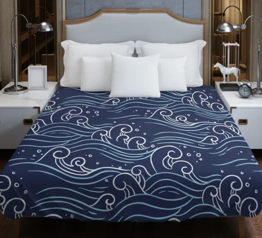 Hand Drawn Wave Off Pattern Duvet Cover