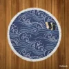 Hand Drawn Wave Off Pattern Round Beach Towel