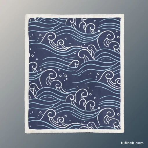 Hand Drawn Wave Off Pattern Sherpa Fleece Blanket 1