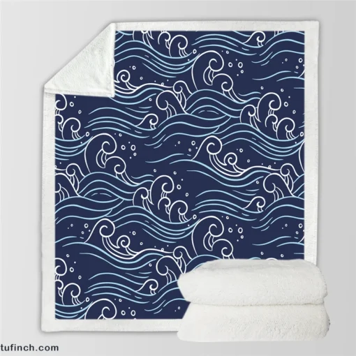 Hand Drawn Wave Off Pattern Sherpa Fleece Blanket