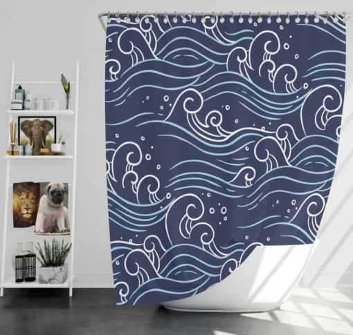 Hand Drawn Wave Off Pattern Shower Curtain