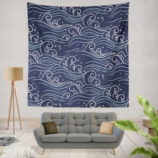 Hand Drawn Wave Off Pattern Wall Tapestry