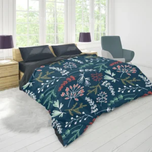 Hand Drawn Winter Floral Design Duvet Cover 1