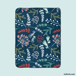 Hand Drawn Winter Floral Design Fleece Blanket 1