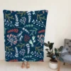 Hand Drawn Winter Floral Design Fleece Blanket