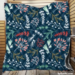 Hand Drawn Winter Floral Design Quilt Blanket