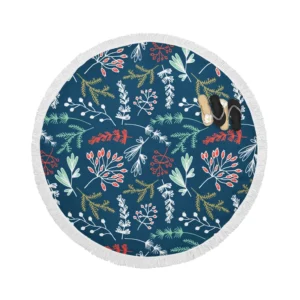 Hand Drawn Winter Floral Design Round Beach Towel