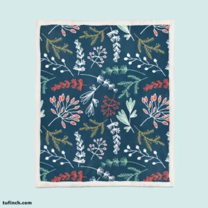 Hand Drawn Winter Floral Design Sherpa Fleece Blanket 1