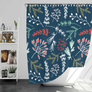 Hand Drawn Winter Floral Design Shower Curtain