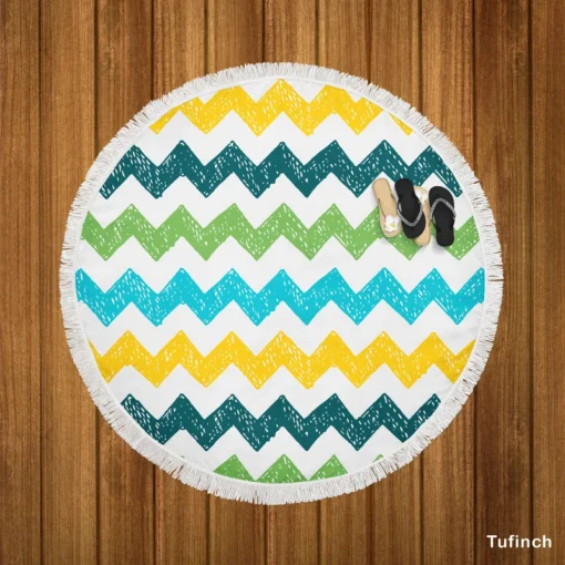 Hand Drawn Zigzag Pattern Round Beach Towel