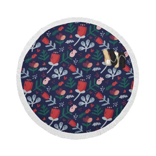 Hand Painted Abstract Floral Pattern Round Beach Towel