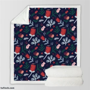 Hand Painted Abstract Floral Pattern Sherpa Fleece Blanket