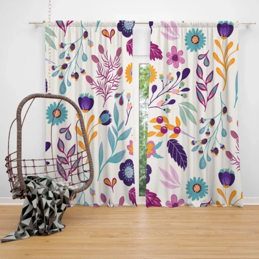 Hand Painted Exotic Floral Pattern Curtain