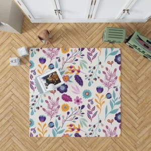 Hand Painted Exotic Floral Pattern Rug