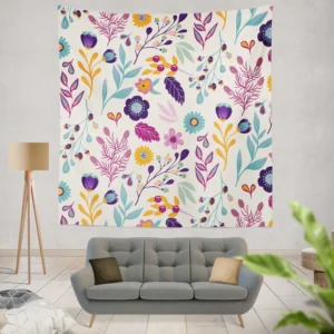 Hand Painted Exotic Floral Pattern Wall Tapestry