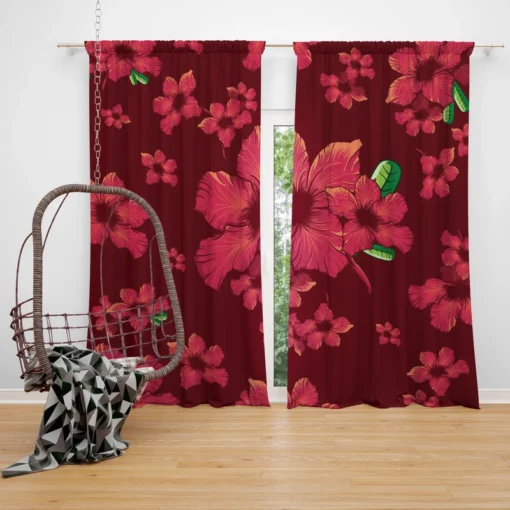 Hand Painted Hibiscus Flowers Curtain