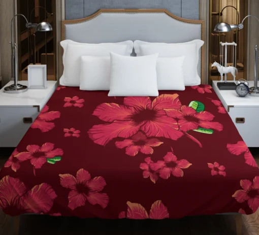 Hand Painted Hibiscus Flowers Duvet Cover