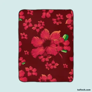 Hand Painted Hibiscus Flowers Fleece Blanket 1