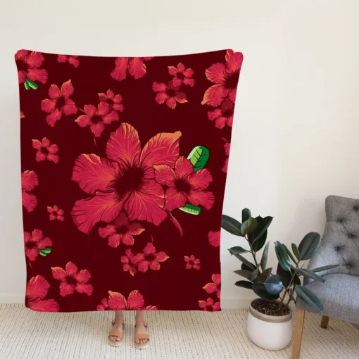 Hand Painted Hibiscus Flowers Fleece Blanket