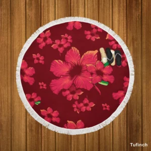 Hand Painted Hibiscus Flowers Round Beach Towel