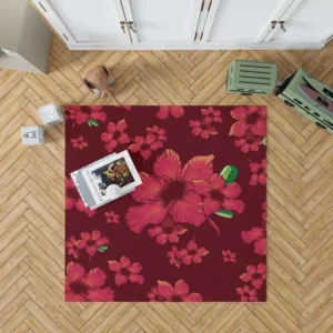 Hand Painted Hibiscus Flowers Rug