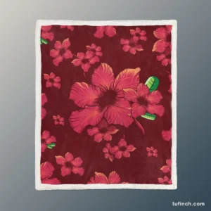 Hand Painted Hibiscus Flowers Sherpa Fleece Blanket 1