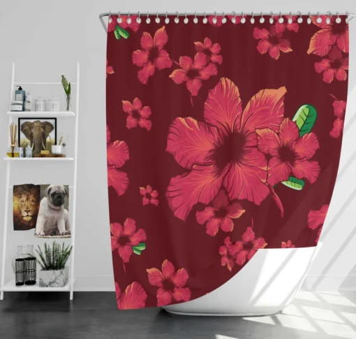 Hand Painted Hibiscus Flowers Shower Curtain