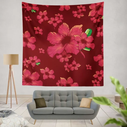 Hand Painted Hibiscus Flowers Wall Tapestry