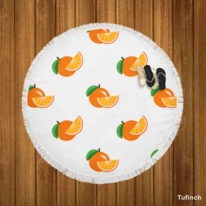 Hand Painted Orange Design Round Beach Towel