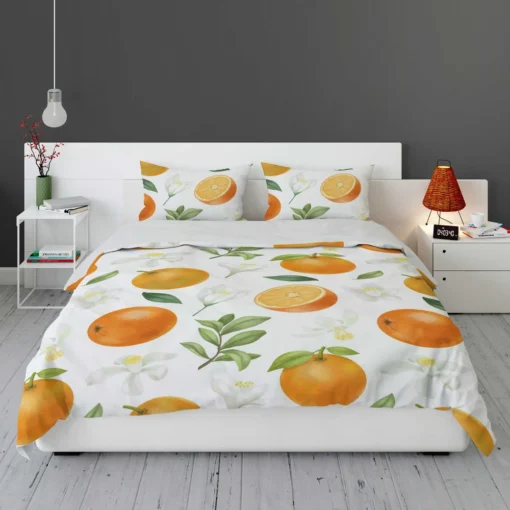 Hand Painted Oranges Leaves Bedding Set 1