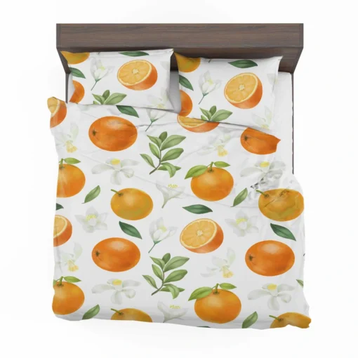 Hand Painted Oranges Leaves Bedding Set 2