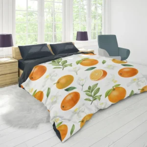 Hand Painted Oranges Leaves Duvet Cover 1