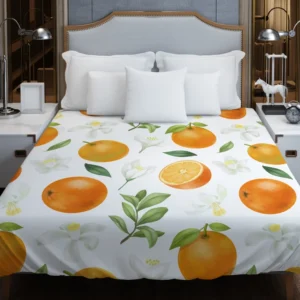 Hand Painted Oranges Leaves Duvet Cover