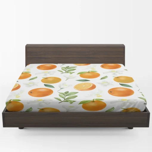 Hand Painted Oranges Leaves Fitted Sheet 1